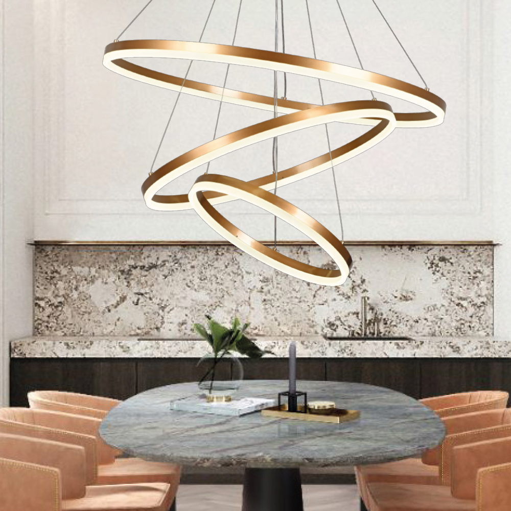 Inlight Κρεμαστό φωτιστικό LED 100W 3CCT (by switch on base) D:60cm (6095-A-Golden) - Image 3