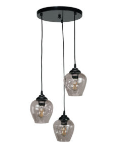 InLight Κρεμαστό φωτιστικό από μαύρο μέταλλο και φιμέ γυαλί 3XE27 D:30cm (4474-3-BL)