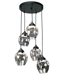 InLight Κρεμαστό φωτιστικό από μαύρο μέταλλο και φιμέ γυαλί 5XE27 D:30cm (4474-5-BL)