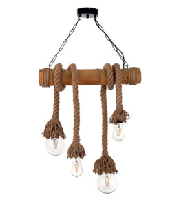 Alternative view of InLight Κρεμαστό φωτιστικό από καφέ σχοινί και μπαμπού 4XE27 D:60cm (5307-4)