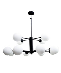 InLight Κρεμαστό φωτιστικό από μαύρο μέταλλο και λευκή οπαλίνα 12XG9 D:100cm (5315-12)
