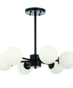InLight Κρεμαστό φωτιστικό από μαύρο μέταλλο και λευκή οπαλίνα 6XG9 D:55cm (5315-6)