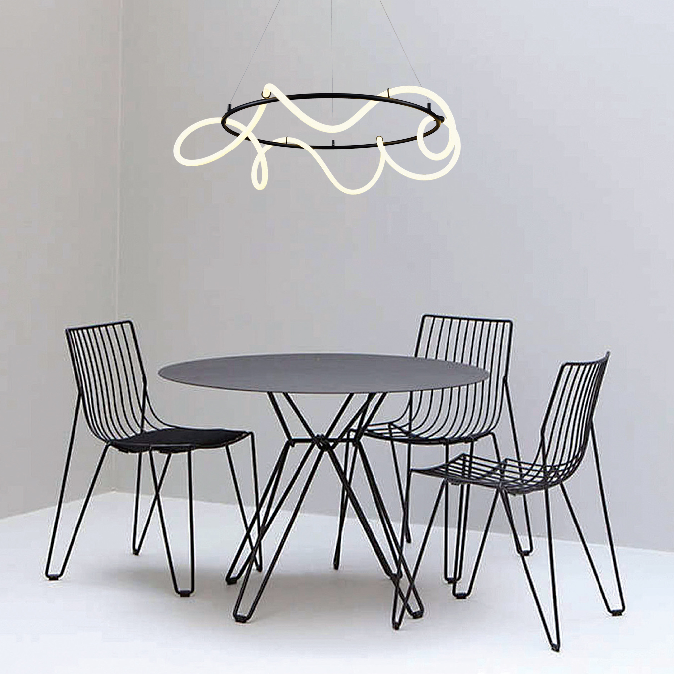 InLight Κρεμαστό φωτιστικό LED 80W 3000K από μαύρο μέταλλο και σωλήνα σιλικόνης D:80cm (6016-Α) - Image 3
